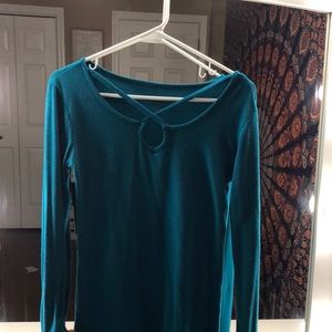 Teal front cross shirt
